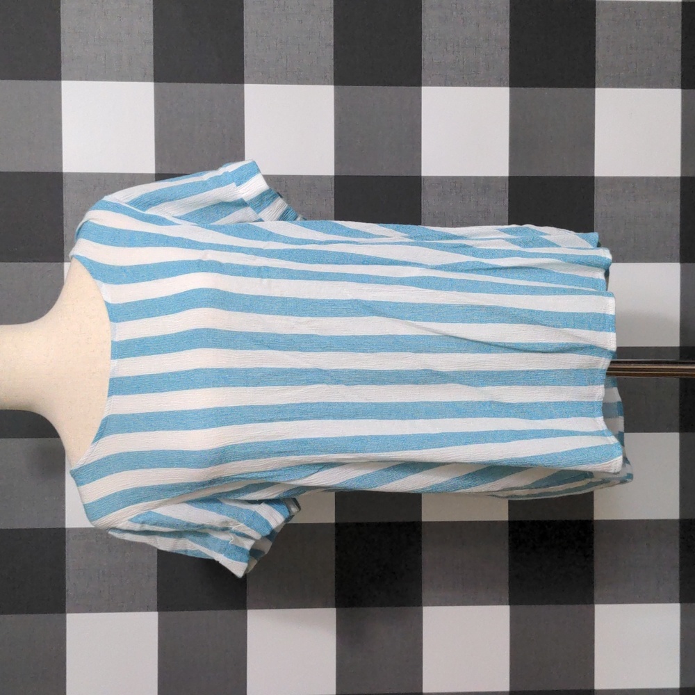 Soft Surroundings Aqua Striped Short Sleeves Tunic Top